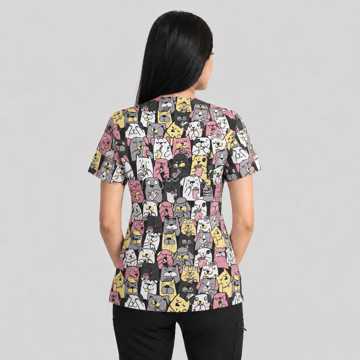 Blusa médica estampada Butter-Soft Originals — Happy Hounds Grey