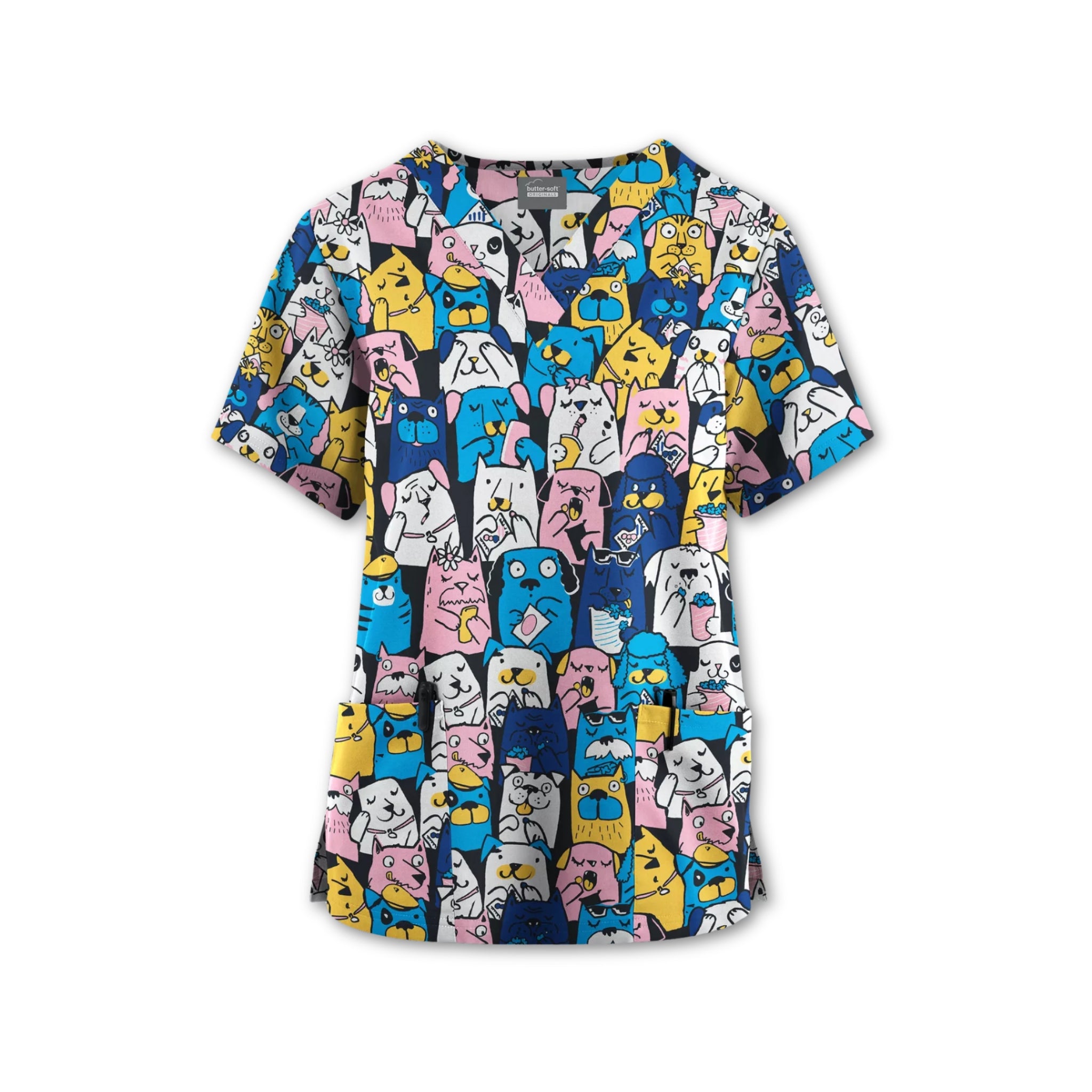 Blusa médica estampada Butter-Soft Originals — Happy Hounds Navy