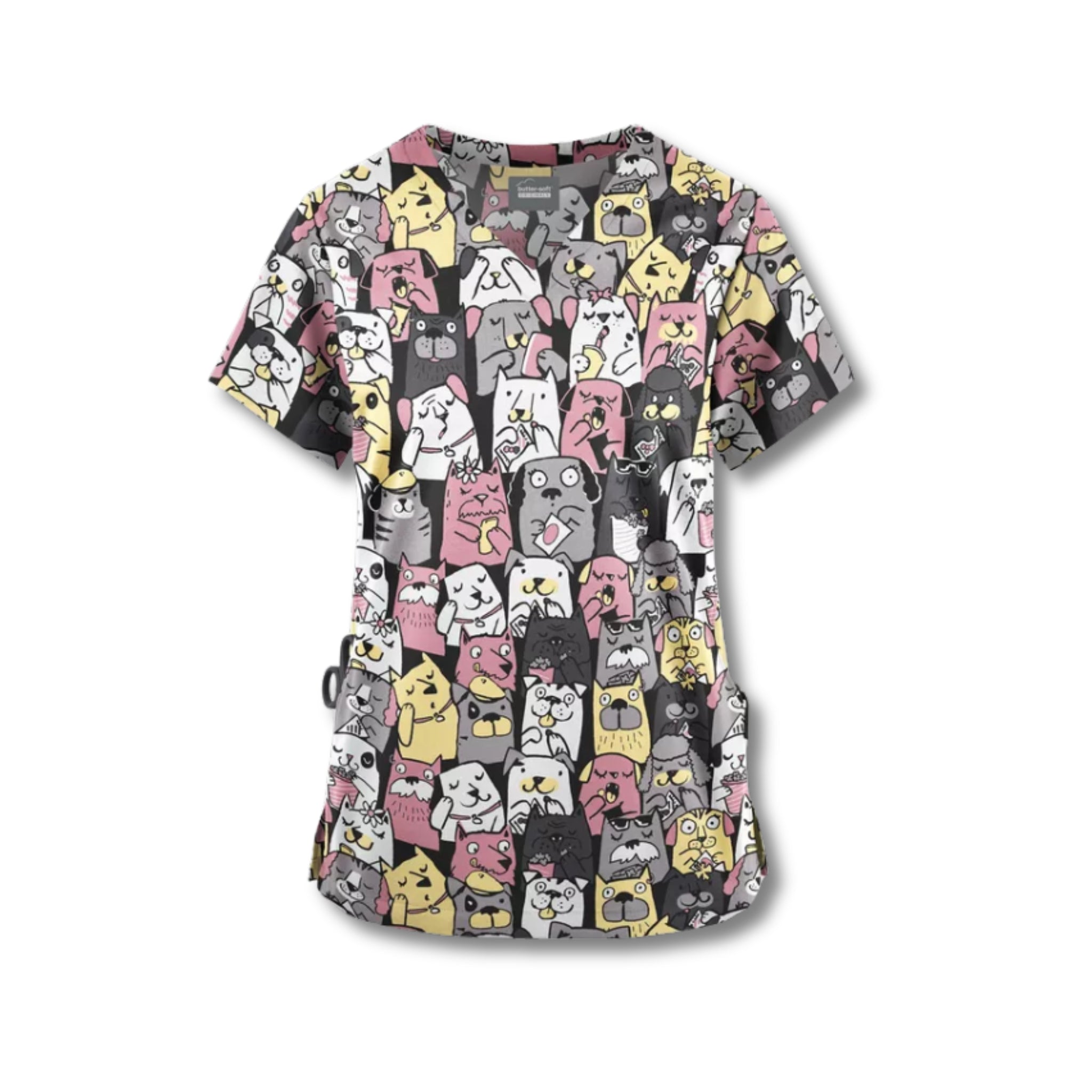 Blusa médica estampada Butter-Soft Originals — Happy Hounds Grey